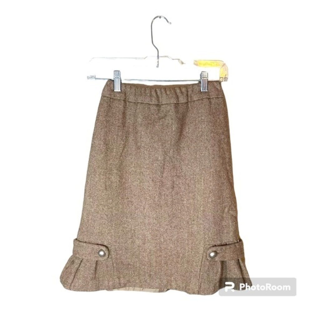 Tommy Hilfiger Women's 6 Brown Side Button Pleated Wool‎ Tweed Skirt Size 4